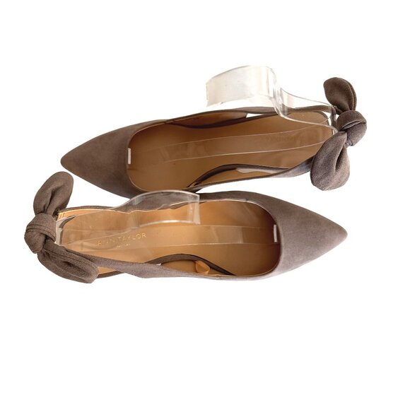 Ann Taylor Womens Taupe Suede Slingback Pumps Heel Bow Pointed Toe Sz 8.5M NWOT - Picture 4 of 8
